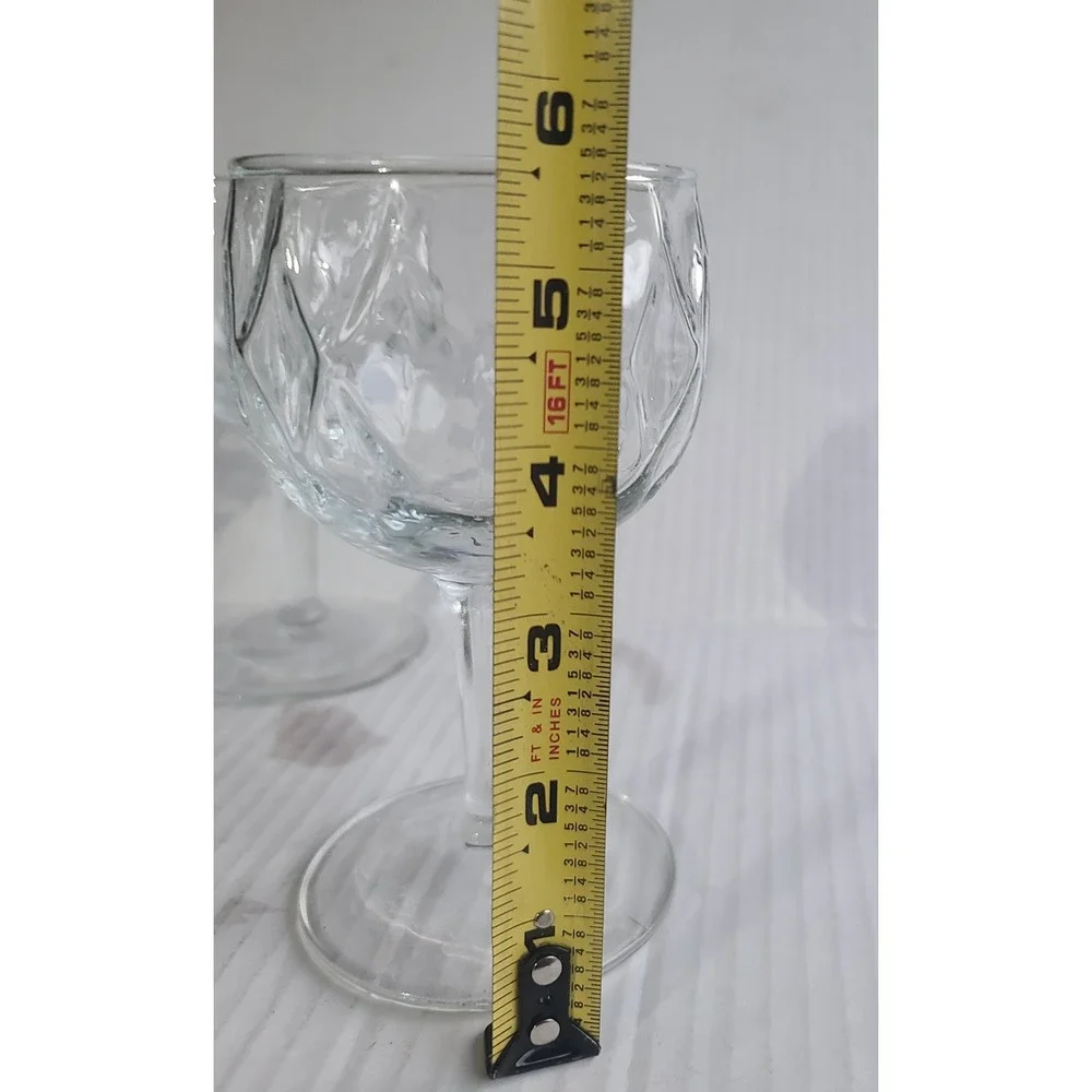 Vintage‎ Diamond Quilted Pattern Wine Water Goblets Clear Glass Stemware 3ct